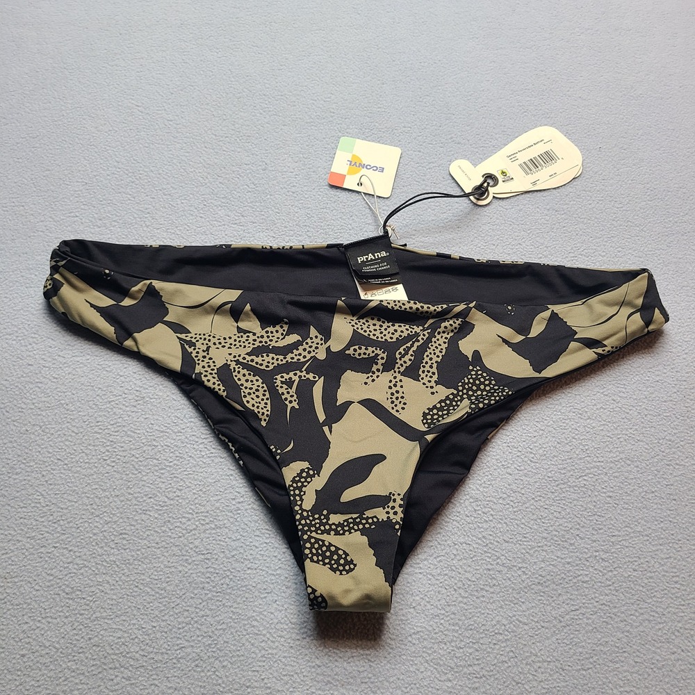 Prana Gemma Reversible Bikini Bottom Womens L Black Green NWT Seaside